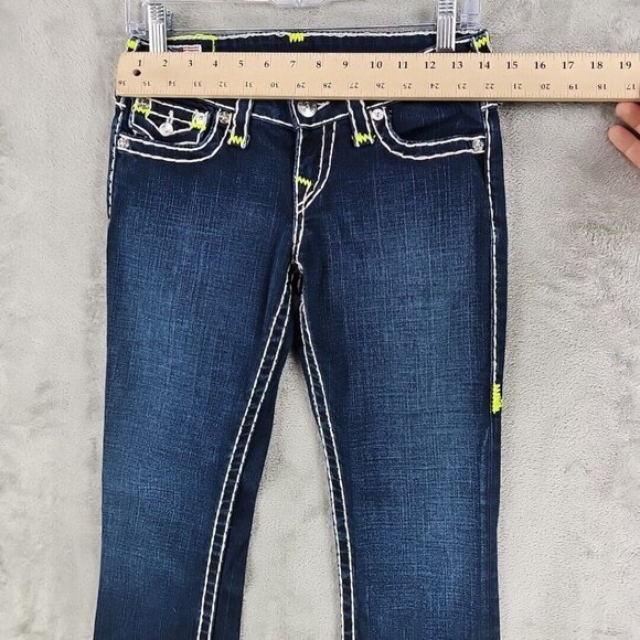 True Religion Jeans Womens 26 Billy Super T RARE Neon Rope Stitching Dark Blue - Picture 9 of 15